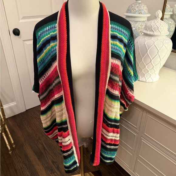 Lauren Ralph Lauren Red Tan Southwestern Drop Shoulder Cardigan-Z9 - Picture 3 of 6